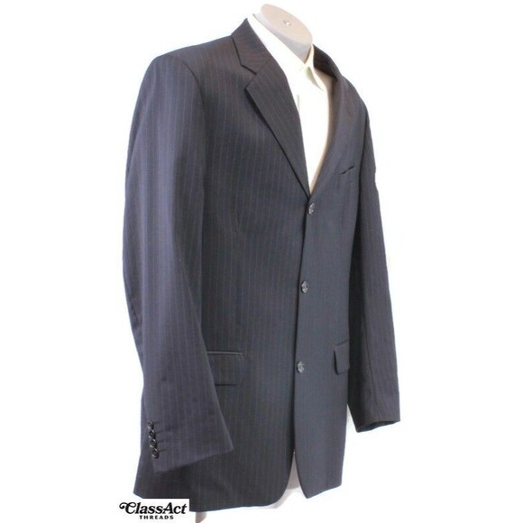 Bachrach Mens Blazer Sport Coat Suit Jacket Black Striped  Wool 3 Button 44L - Picture 1 of 7